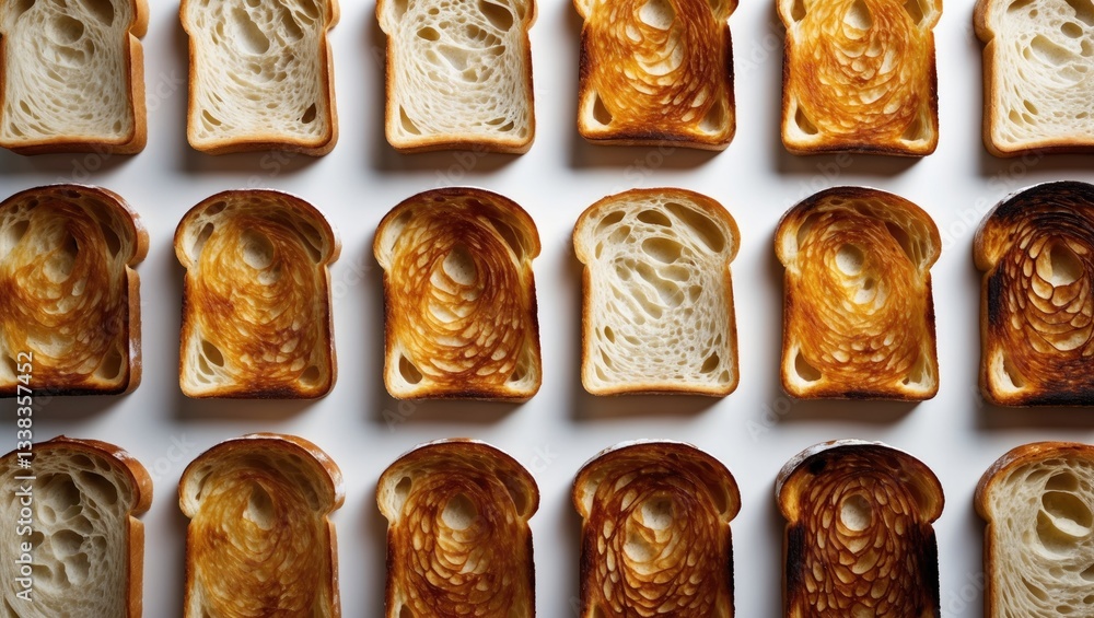 Poster pieces of bread toasted to a brown hue. delicious crusts and tender slices of bread made in a toaste