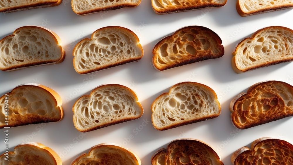 Poster slices of bread browned due to toasting. tasty crust, soft slices of bread made in a toaster that ca