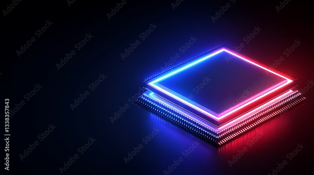 Aufkleber futuristic cpu chip design with neon glow on dark background for technology and innovation concepts