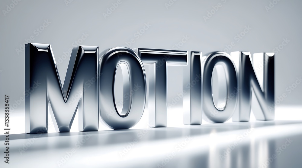 Poster stylized metallic text signifying motion and movement in a sleek design