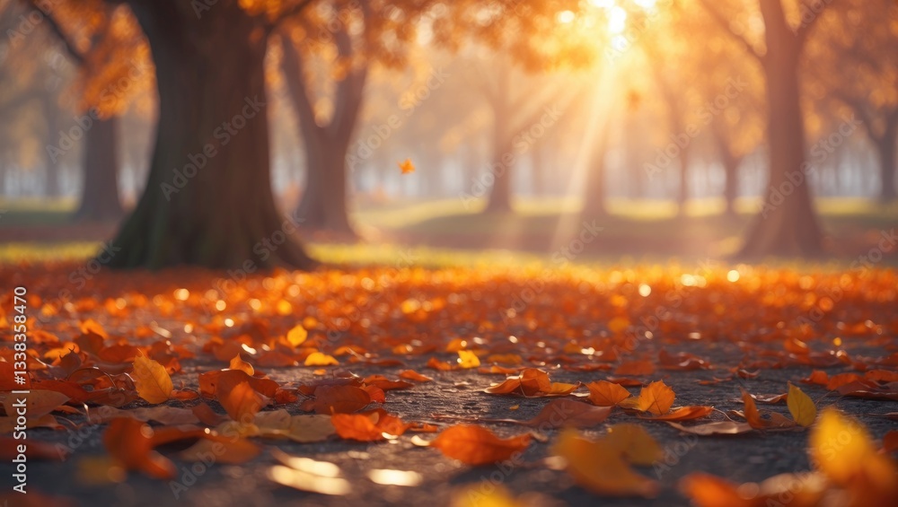 Aufkleber autumn natural bokeh backdrop featuring trees in a park with space for text