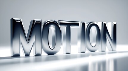 Stylized metallic text signifying motion and movement in a sleek design