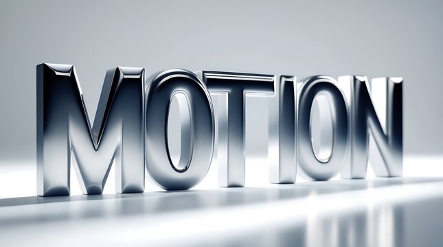 Stylized metallic text signifying motion and movement in a sleek design