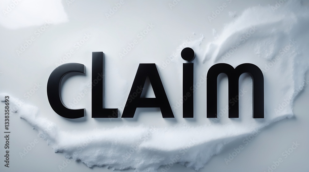 Poster text showcasing the word claim with a white and black color scheme