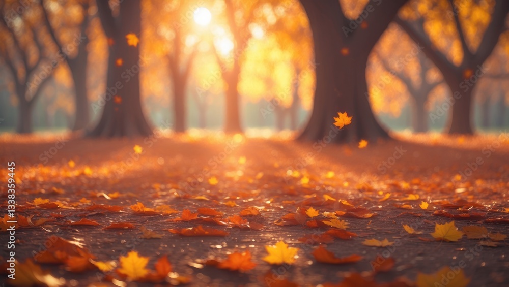 Aufkleber autumn natural bokeh backdrop featuring trees in a park with space for text
