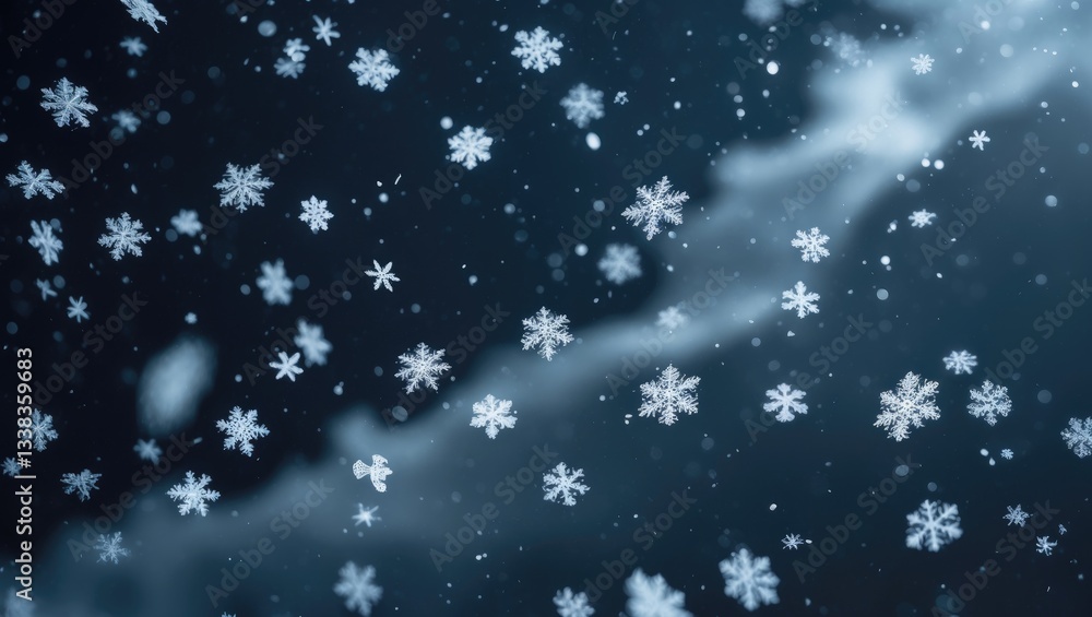 Poster falling snowflakes on a background of night sky, isolated for graphic editing and overlay use. bokeh