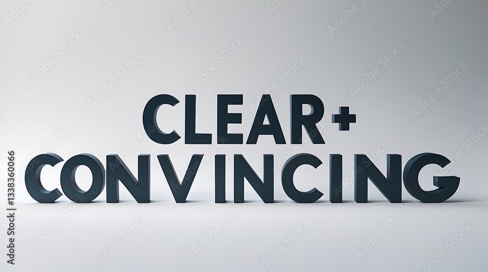 Poster bold typography displaying the phrase clear plus convincing on a neutral backdrop