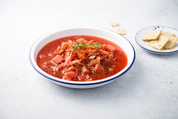 Traditional beetroot soup with garlic