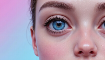 Fototapeta premium Close-up of blue eye highlighting beauty against colorful background