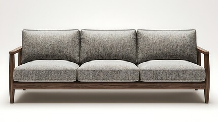 Modern Three-Seater Sofa Dark Wood Frame Light Gray Fabric