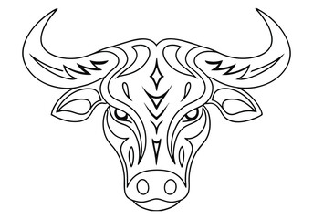 Tribal Bull Head Tattoo – Black and White Vector Illustration with Fierce Tribal Patterns