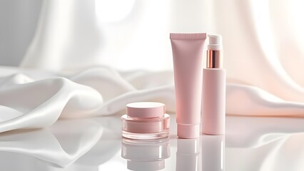 Elegant Cosmetic Packaging Silk Reflections on Mirrored Surface