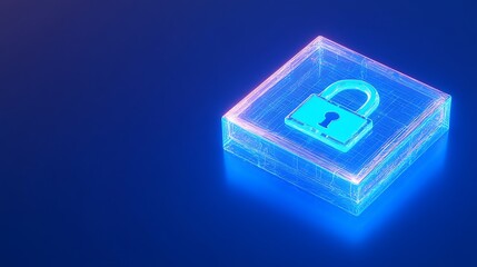Futuristic Digital Lock Concept with Neon Glow on a Dark Background for Security and Privacy Themes