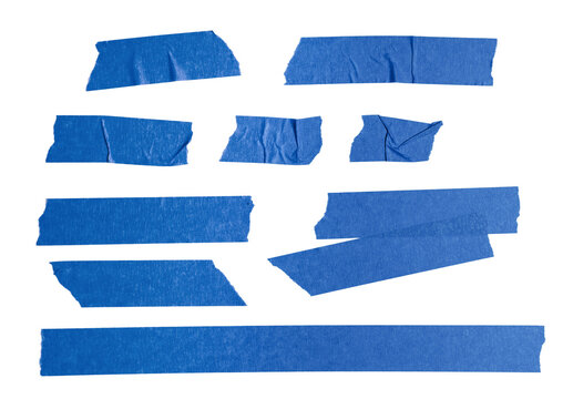 Blue Paper Tape Pieces Are Artfully Arranged on a Plain White Background, Showing Their Potential Uses in Crafts, Home Organization, and Design Projects.