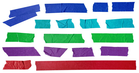 Various Pieces of Paper Tape in Vibrant Colors Are Displayed on a White Surface, Showcasing...