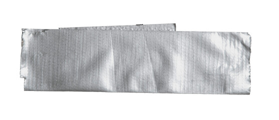 A Strip of Silver Duct Tape in White Background, Neutral Surface, Displaying Its Shiny, Textured...