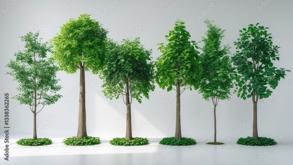 Poster collection of high-quality trees on a white background, full-frame camera shot for high-resolution i