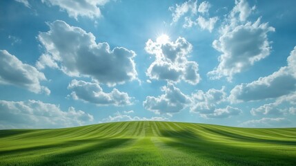Fototapeta premium Sky with puffy clouds casting long shadows over rolling hills