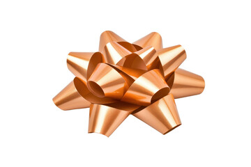shiny metallic orange gift bow with glossy finish, perfect for decorating presents and adding festive touch to any occasion. bow features multiple loops creating star like shape