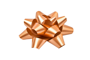 shiny metallic orange gift bow with glossy finish, perfect for decorating presents and adding festive touch to any occasion. bow features multiple loops creating star like shape
