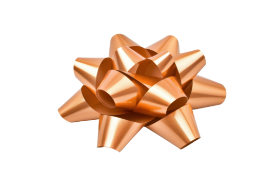 shiny metallic orange gift bow with glossy finish, perfect for decorating presents and adding festive touch to any occasion. bow features multiple loops creating star like shape