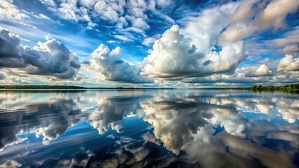 Obraz premium Timelapse of Rolling White and Gray Clouds Reflecting on Serene Lake Surface