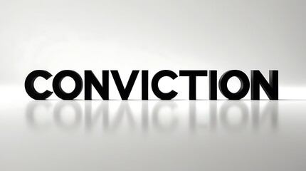 Bold typography representing the word conviction on a reflective surface