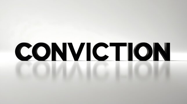 Bold typography representing the word conviction on a reflective surface