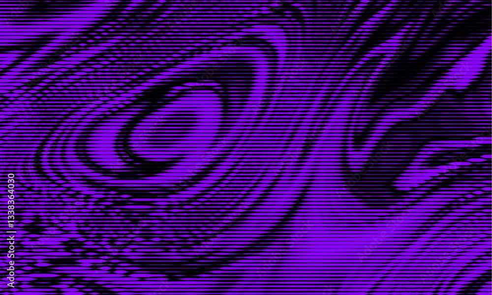 Poster abstract background made of halftone engraving curved lines in dark purple colors