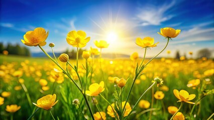 Fototapeta premium Vibrant Yellow Buttercups Blooming in a Sunny Field