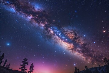 Fototapeta premium Stunning Milky Way Galaxy Shining with Colorful Stars in a Breathtaking Cosmic Scene