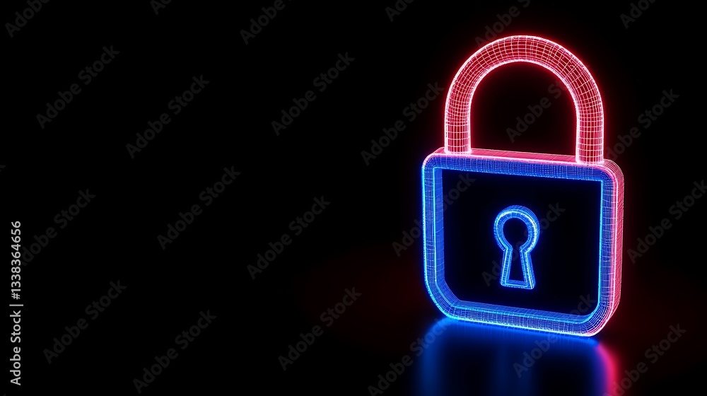 Poster futuristic neon lock icon with glowing lines representing digital security and encryption concepts i