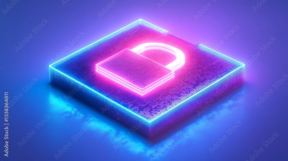Aufkleber futuristic neon lock symbol on glowing background representing digital security and data protection 