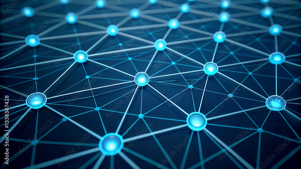 Poster artificial general intelligence concept. digital network illustration with interconnected nodes and 