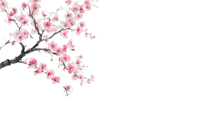 Cherry blossom tree, pink flowers on a white background