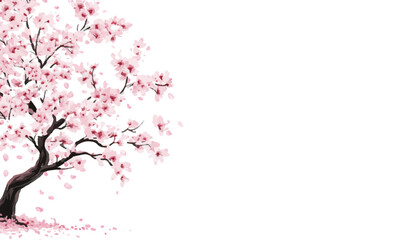 Fototapeta premium Cherry blossom tree, pink flowers on a white background