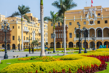 Medieval colonial buildings in Lima, the capital and largest city in Peru