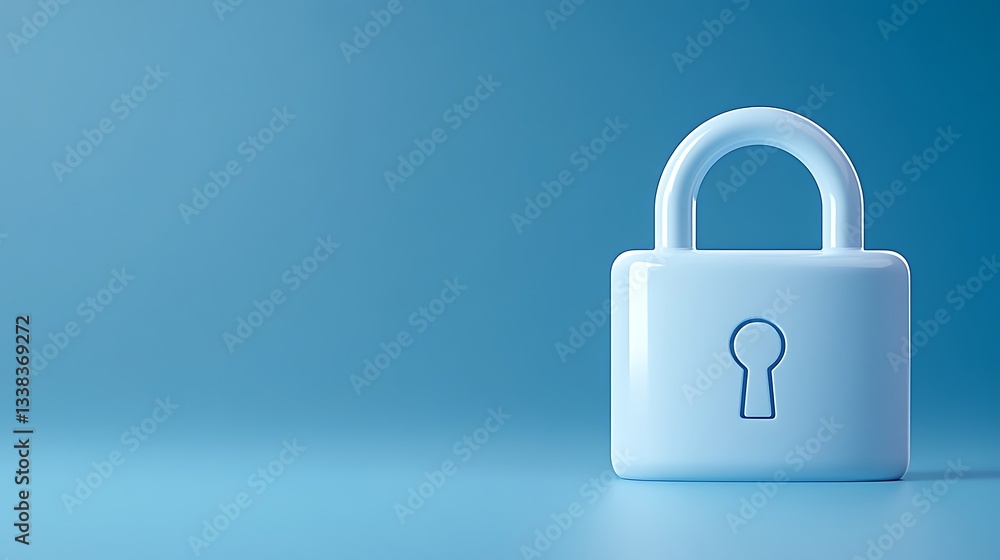 Poster light blue padlock on soft blue background with simple design representing security and protection c