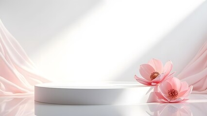 Ethereal Floral Floating Podium in Modern Minimalist Setting