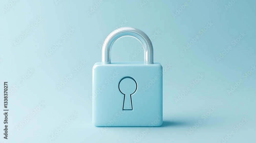 Poster minimalist blue padlock with keyhole on soft color background representing security and protection c
