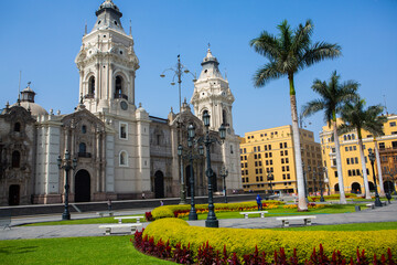 Fototapeta premium Medieval colonial buildings in Lima, the capital and largest city in Peru