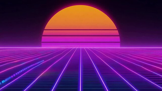 Retro Sunset Grid Landscape