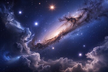 Fototapeta premium Breathtaking Indigo Galaxy Landscape Featuring Shimmering Stars and Ethereal Nebula Clouds