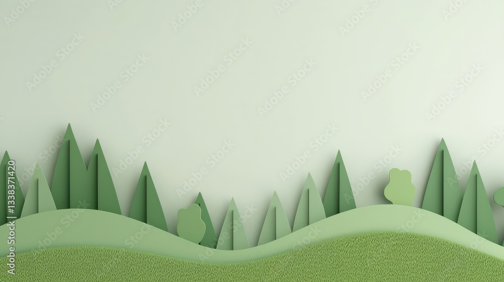 Poster create opportunities innovation goal-setting concept. green paper landscape with trees and hills in 