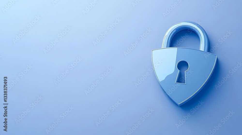 Aufkleber modern blue padlock with shiny surface and keyhole on a smooth gradient blue background for security