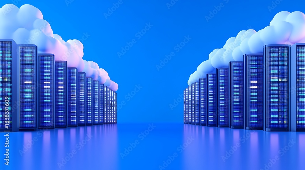 Aufkleber modern data center landscape with server racks and cloud elements in blue background