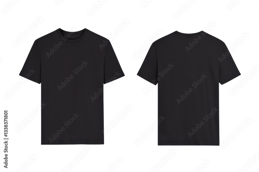 Poster black t shirt template with front and back views, ideal for design mockups and presentations. simple