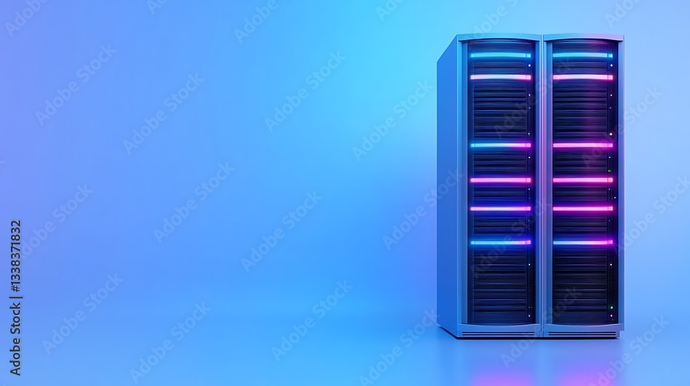 Aufkleber modern data center server rack with colorful led lights against a gradient blue background