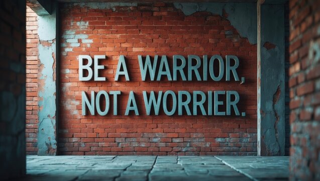 Inspirational motivational quote: Embrace the warrior mindset instead of being a worrier on a stunning background.
