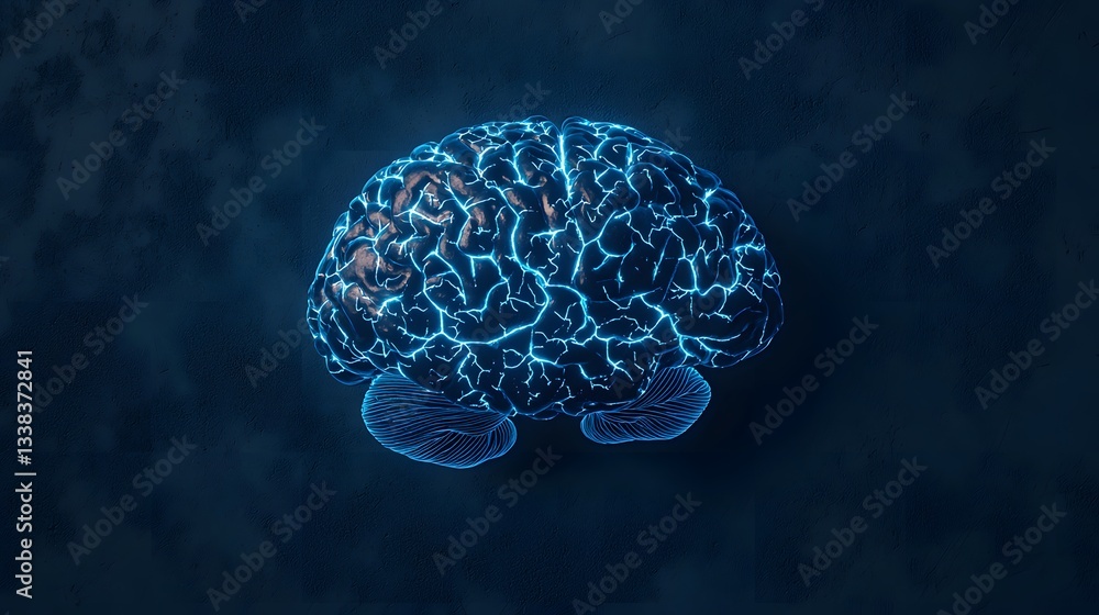 Poster illuminated human brain anatomy neural pathways cognitive function